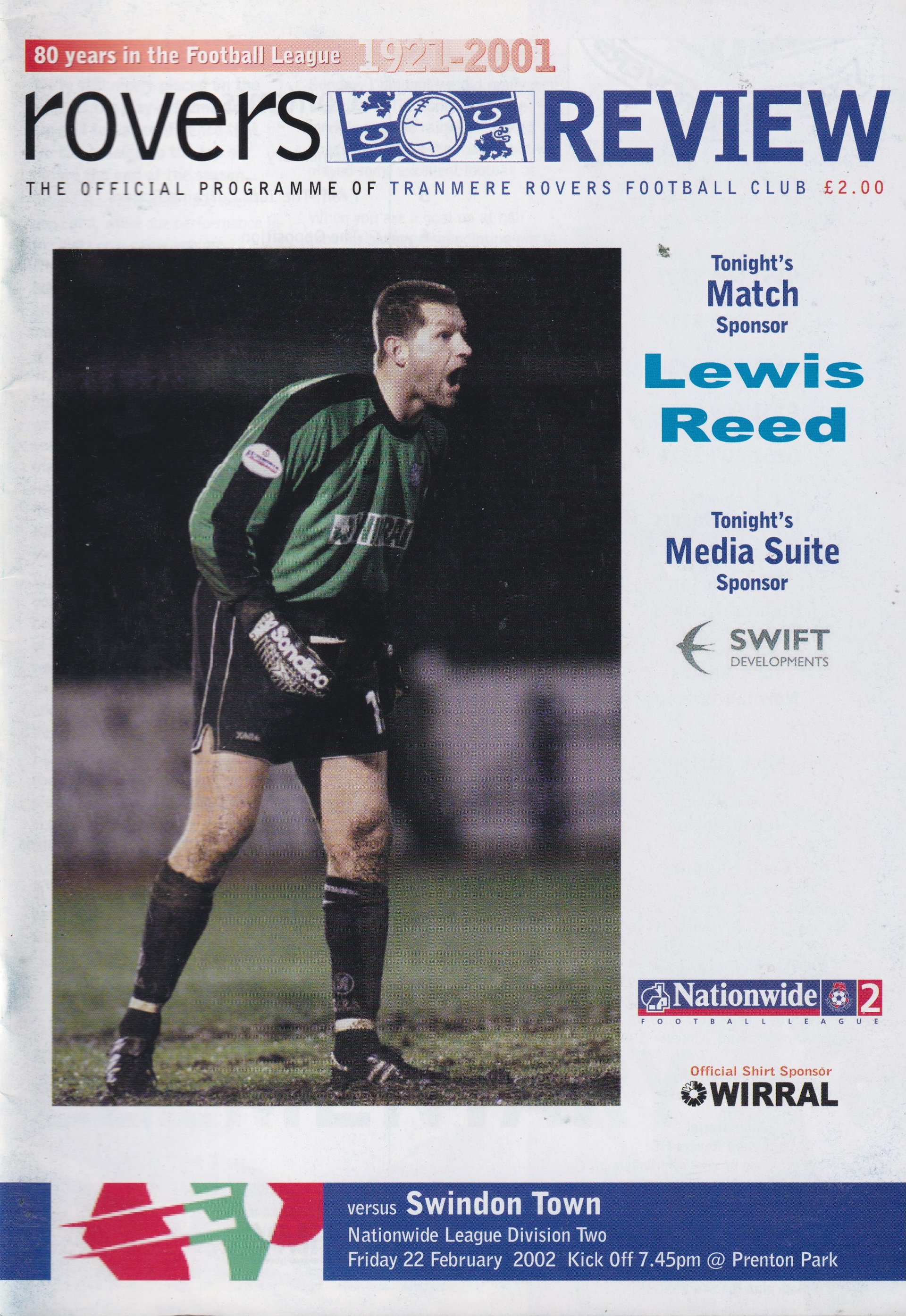 Tranmere Rovers v Swindon Town match programme